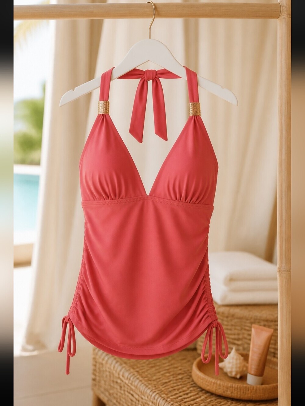 Women’s Coral Halter Tankini Top